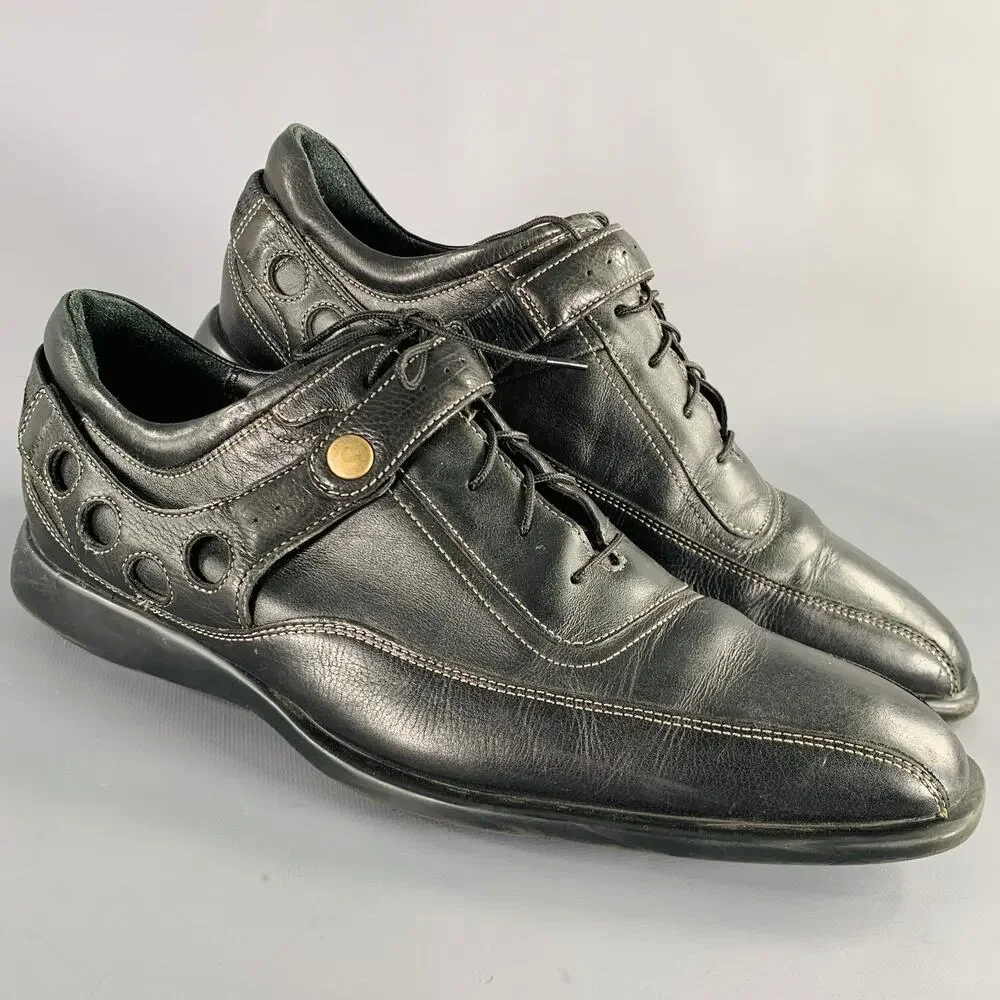 COLE HAAN Size 9.5 Black Contrast Stitch Leather Lace-Up Shoes